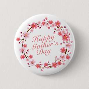 Elegant Happy Moederdag Floral Wreath Button