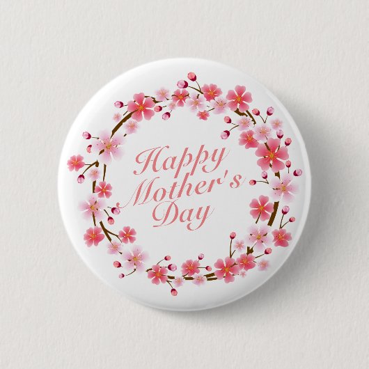 Elegant Happy Moederdag Floral Wreath Button (Voorkant)