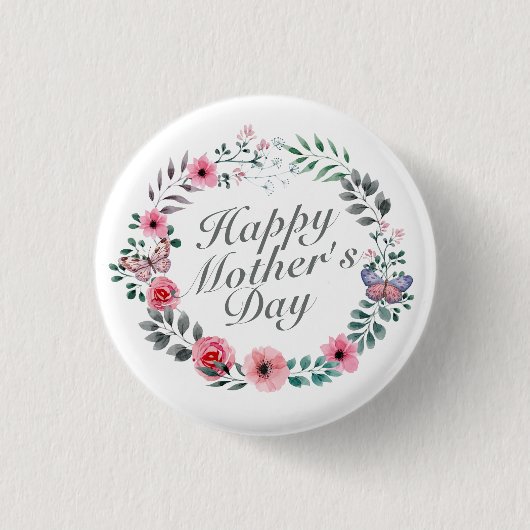 Elegant Happy Moederdag Floral Wreath Button (Voorkant)
