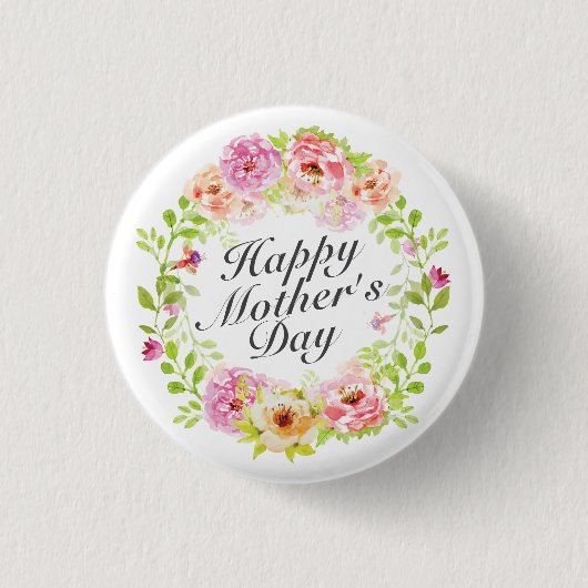 Elegant Happy Moederdag Floral Wreath Button (Voorkant)