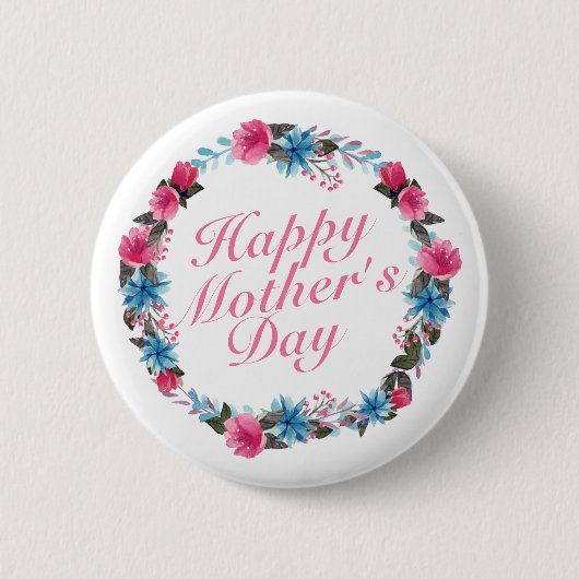 Elegant Happy Moederdag Floral Wreath Button (Voorkant)