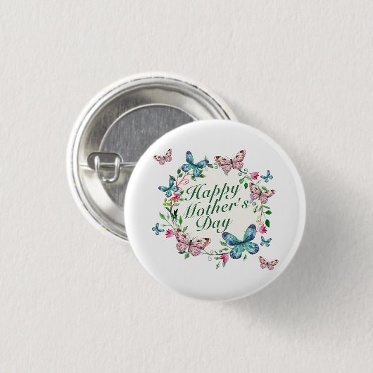 Elegant Happy Moederdag Floral Wreath Button (Voorkant /achterkant)