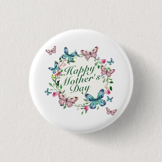Elegant Happy Moederdag Floral Wreath Button (Voorkant)