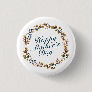 Elegant Happy Moederdag Floral Wreath Button