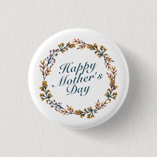 Elegant Happy Moederdag Floral Wreath Button (Voorkant)