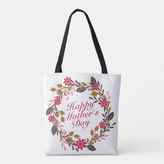 Elegant Happy Moederdag Floral Wreath Canvas tas (Achterkant)