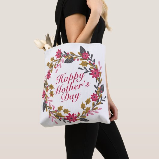 Elegant Happy Moederdag Floral Wreath Canvas tas (Dichtbij)