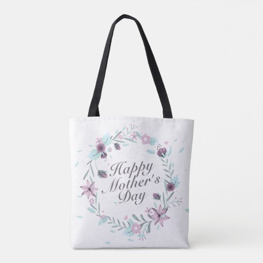 Elegant Happy Moederdag Floral Wreath Canvas tas (Achterkant)
