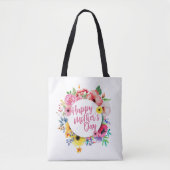 Elegant Happy Moederdag Floral Wreath Canvas tas (Voorkant)