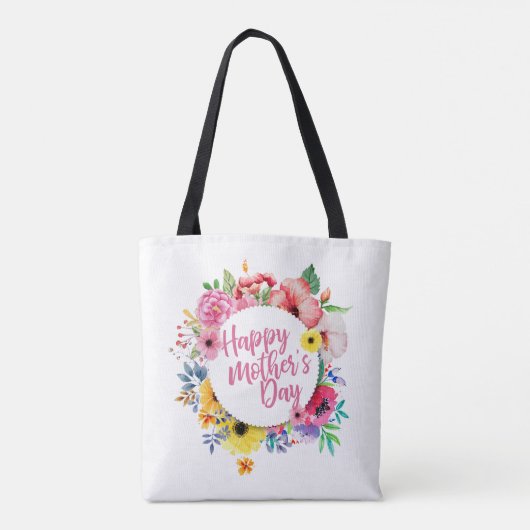 Elegant Happy Moederdag Floral Wreath Canvas tas (Achterkant)