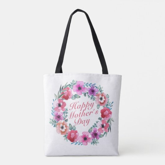 Elegant Happy Moederdag Floral Wreath Canvas tas (Achterkant)