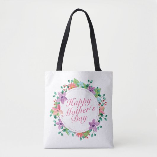 Elegant Happy Moederdag Floral Wreath Canvas tas (Voorkant)