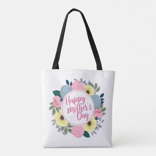 Elegant Happy Moederdag Floral Wreath Canvas tas (Achterkant)
