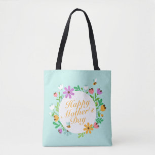 Elegant Happy Moederdag Floral Wreath Canvas tas