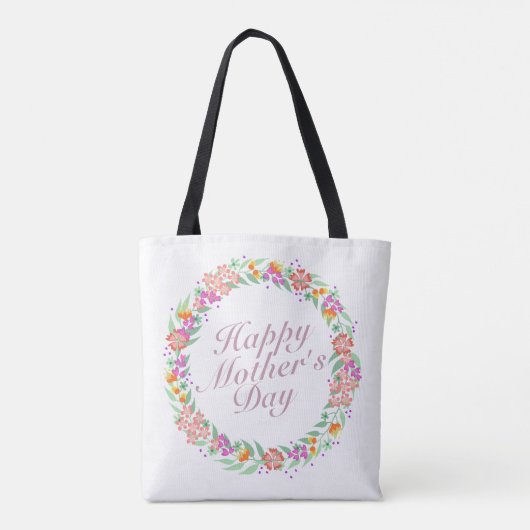 Elegant Happy Moederdag Floral Wreath Canvas tas (Achterkant)