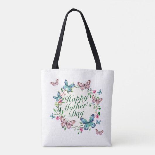 Elegant Happy Moederdag Floral Wreath Canvas tas (Achterkant)
