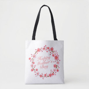 Elegant Happy Moederdag Floral Wreath Canvas tas