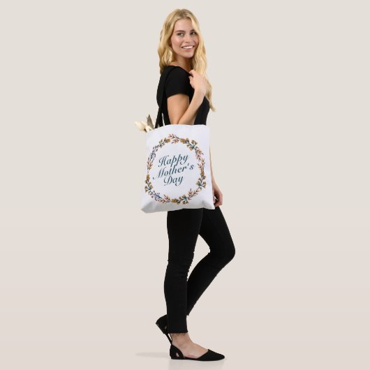Elegant Happy Moederdag Floral Wreath Canvas tas (Op model)