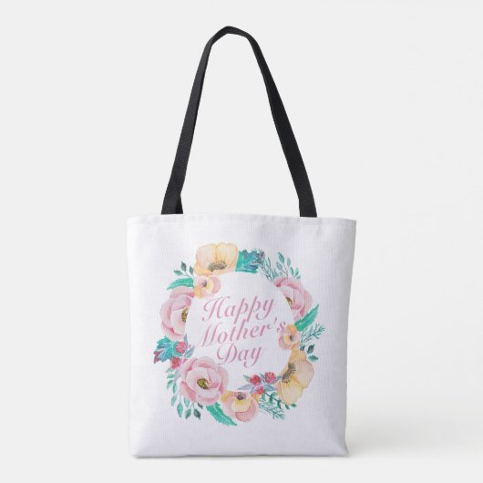 Elegant Happy Moederdag Floral Wreath Canvas tas (Achterkant)