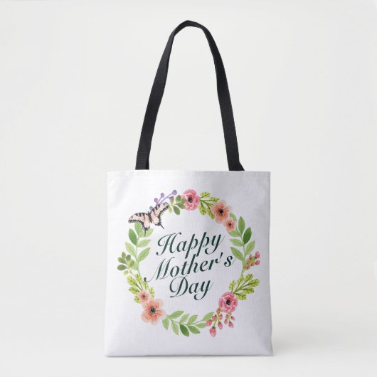 Elegant Happy Moederdag Floral Wreath Canvas tas (Voorkant)