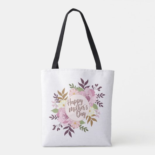 Elegant Happy Moederdag Floral Wreath Canvas tas (Achterkant)