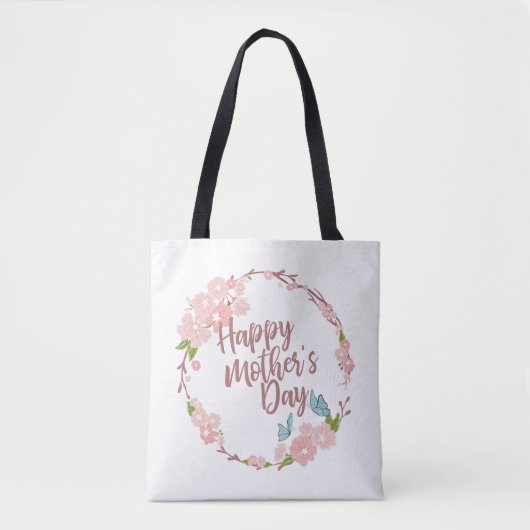 Elegant Happy Moederdag Floral Wreath Canvas tas (Voorkant)