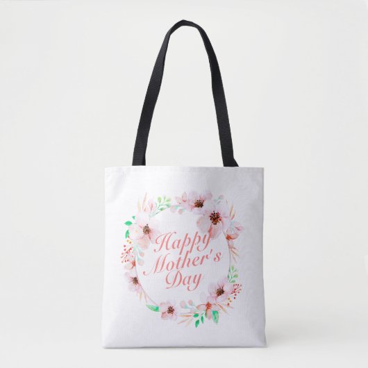 Elegant Happy Moederdag Floral Wreath Canvas tas (Voorkant)