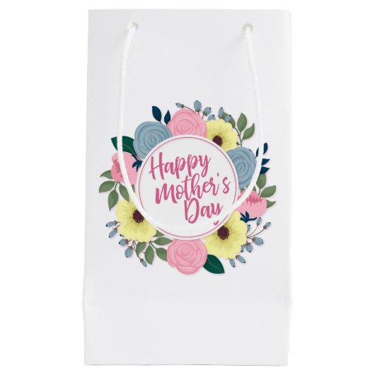 Elegant Happy Moederdag Floral Wreath Gift Bag Klein Cadeauzakje (Voorkant)