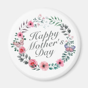 Elegant Happy Moederdag Floral Wreath Magnet Magneet
