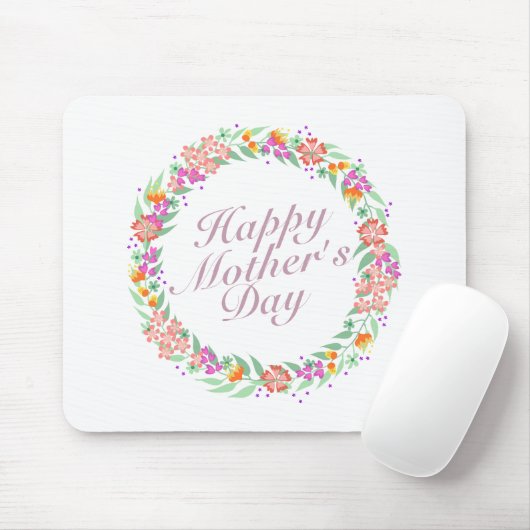 Elegant Happy Moederdag Floral Wreath Mousepad Muismat (Met muis)