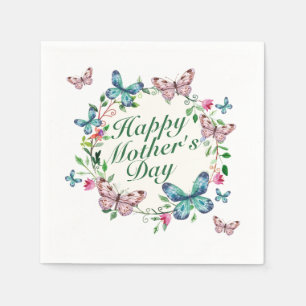 Elegant Happy Moederdag Floral Wreath   Napkin Servet