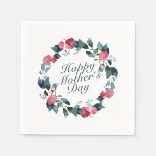 Elegant Happy Moederdag Floral Wreath Napkin Servet