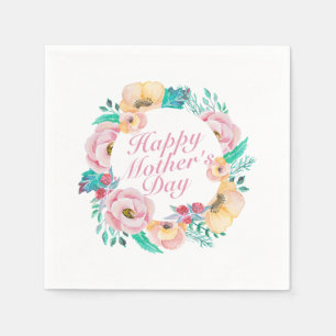 Elegant Happy Moederdag Floral Wreath   Napkin Servet