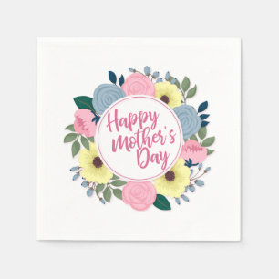 Elegant Happy Moederdag Floral Wreath Napkin Servet