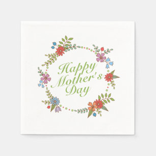Elegant Happy Moederdag Floral Wreath Napkin Servet