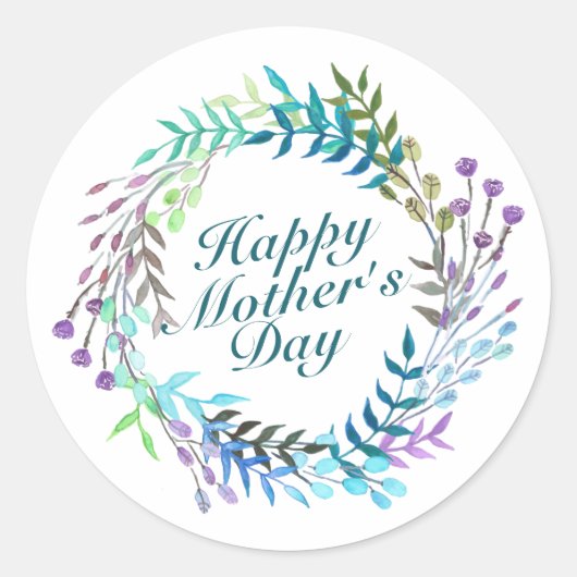 Elegant Happy Moederdag Floral Wreath Sticker (Voorkant)