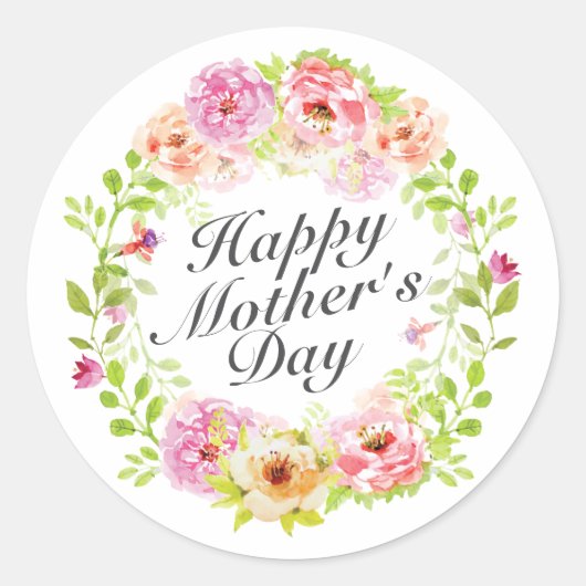 Elegant Happy Moederdag Floral Wreath Sticker (Voorkant)
