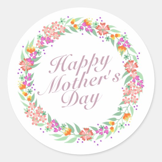 Elegant Happy Moederdag Floral Wreath Sticker (Voorkant)