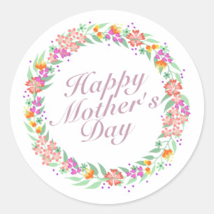 Elegant Happy Moederdag Floral Wreath Sticker