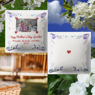 Elegant Happy Moederdag Grandma Photo Floral Kussen