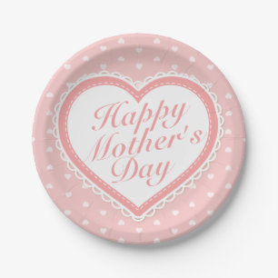 Elegant Happy Moederdag roze hartenpapier Bord