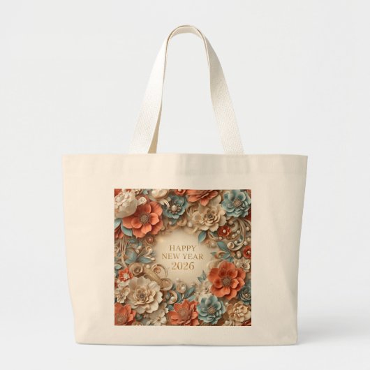 elegant happy new year 2026 floral tote bag (Devant)