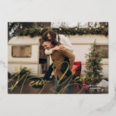 Elegant Happy New Year Script Folie Feestdagenkaart (Voorkant)