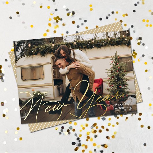 Elegant Happy New Year Script Folie Feestdagenkaart