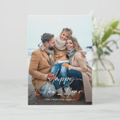 Elegant Happy New Year Script Foto Vakantie Kaart (Staand voorkant)