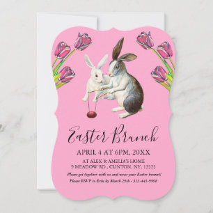 Elegant Happy Pasen Bunnies Brunch Floral Pink Feestdagenkaart