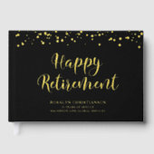 Elegant Happy Retirement Script Zwart Goud Gastenboek (Voorkant)
