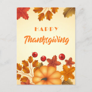 Elegant Happy Thanksgiving met pompoen en bladeren Feestdagenkaart