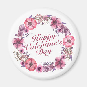 Elegant Happy Valentine's Day Floral Wreath Magnet Magneet