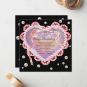 Elegant Happy Wedding Jubileum Roze Kant Hart Notitiekaartje (Voorkant / Achterkant in situ)